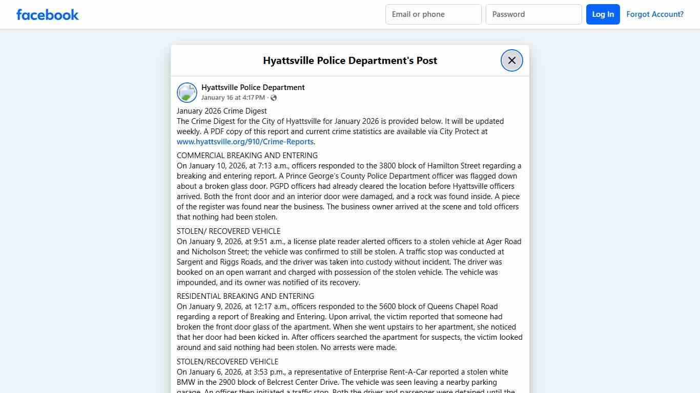 January 2026 Crime Digest... - Hyattsville Police Department Facebook