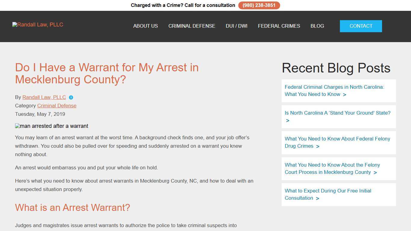 Do I Have a Warrant for My Arrest in Mecklenburg County? Randall Law